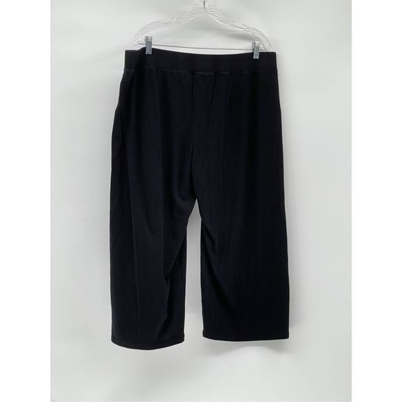 Eileen Fisher Wide Leg‎ Crop Pants Women Size XL Black Stretch Pull On - Picture 1 of 11